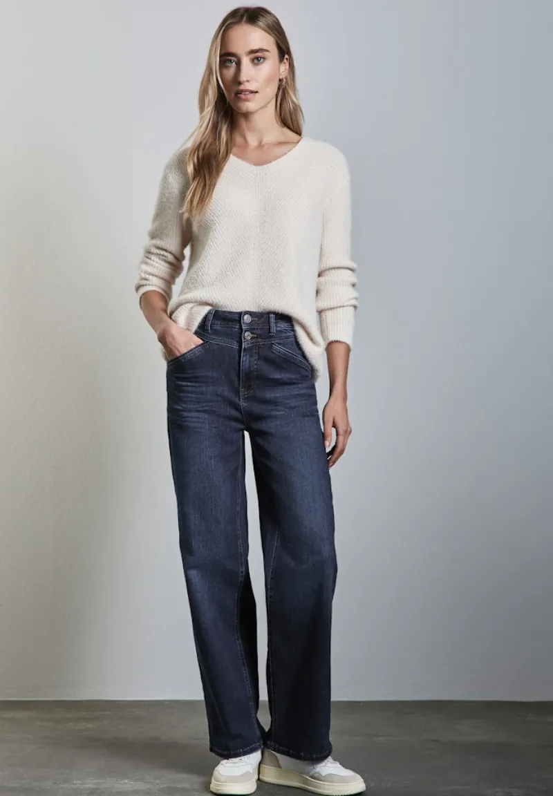 Street One Jeans*Wide Leg Jeans dark blue soft wash