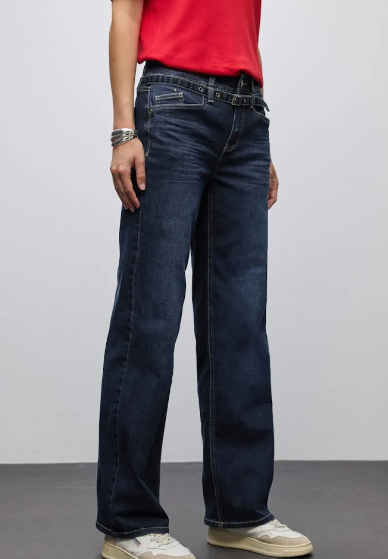 Street One Jeans*Wide Leg Jeans mit Gürtel dark blue washed
