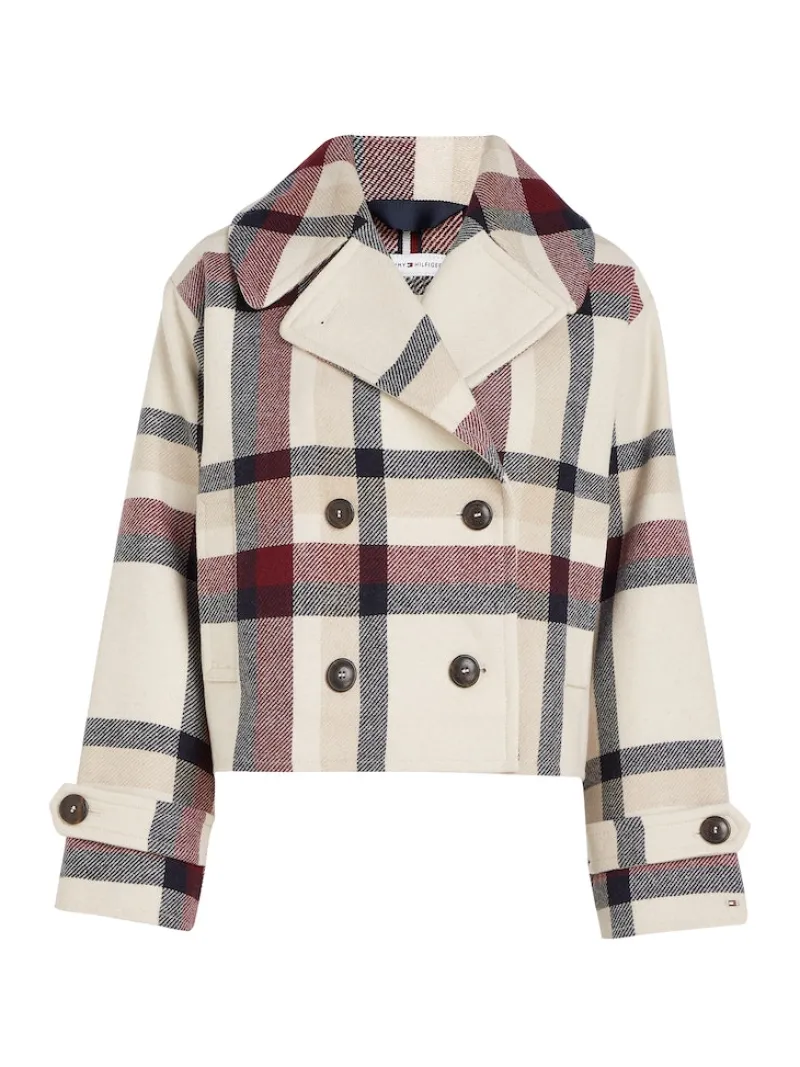 Tommy Hilfiger Jacken*WOOL BLEND CHECK PEACOAT twill g stp check l- ecru