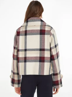 Tommy Hilfiger Jacken*WOOL BLEND CHECK PEACOAT twill g stp check l- ecru