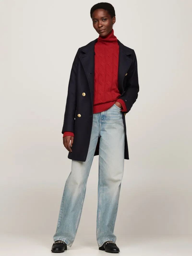 Tommy Hilfiger Jacken*WOOL BLEND SLIM DB FUNNEL COAT desert sky