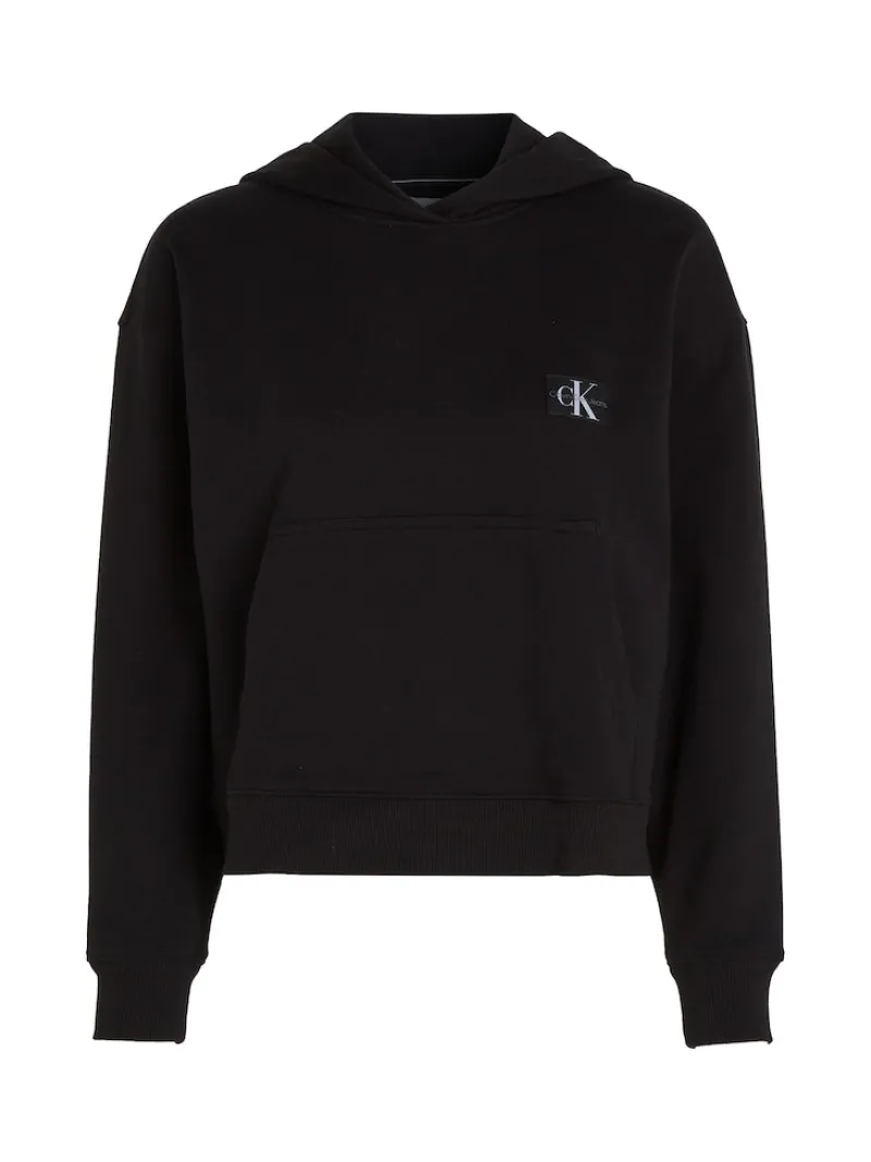 Calvin Klein Jeans Pullover & Sweatshirts*WOVEN LABEL HOODIE ck black