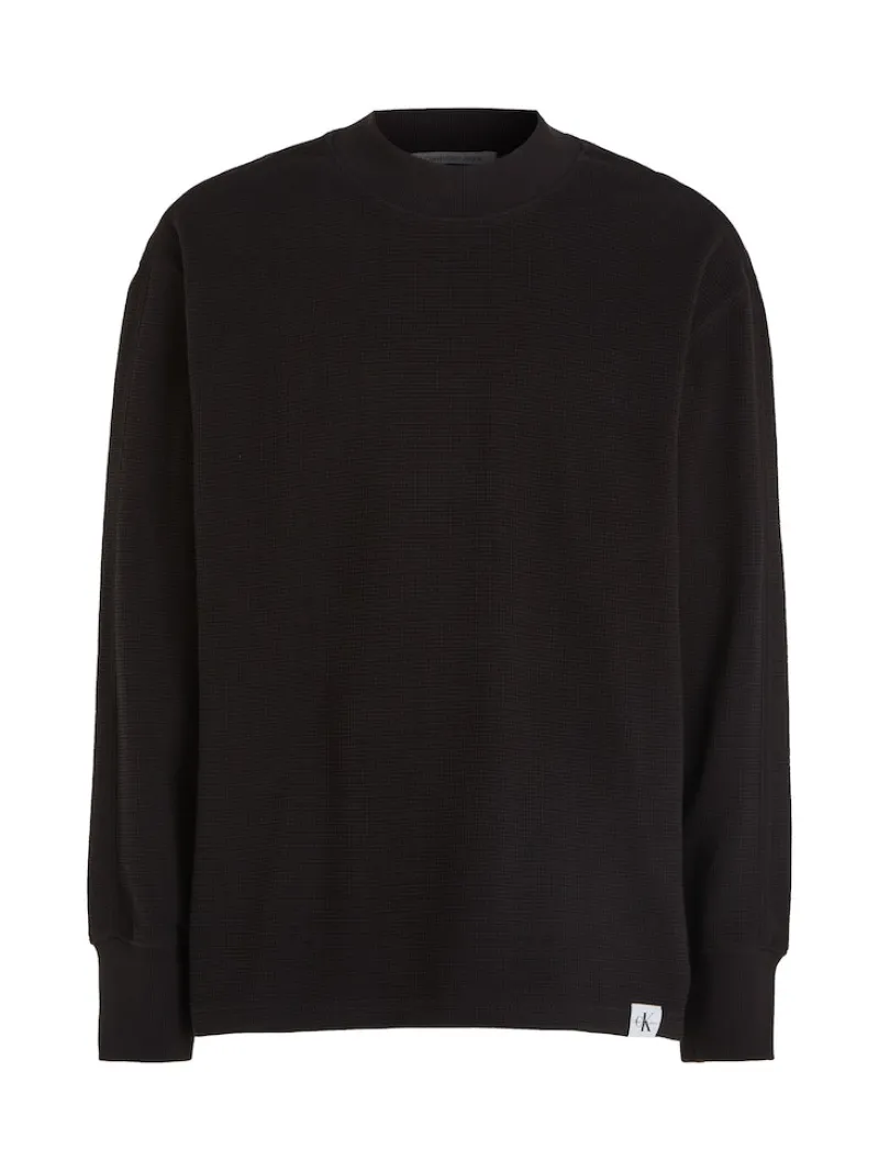 Calvin Klein Jeans Shirts*WOVEN TAB WAFFLE LS ck black