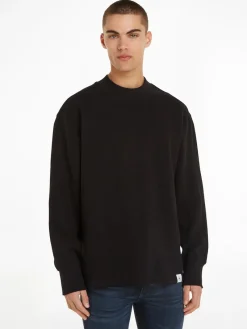 Calvin Klein Jeans Shirts*WOVEN TAB WAFFLE LS ck black