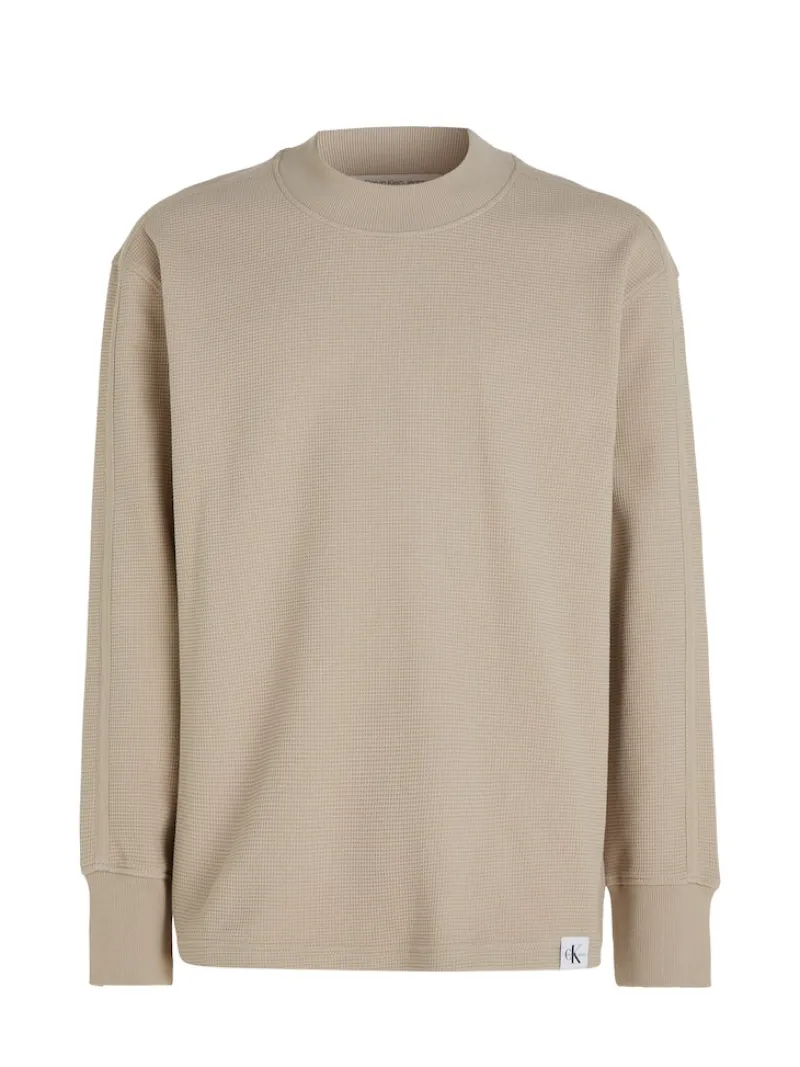 Calvin Klein Jeans Shirts*WOVEN TAB WAFFLE LS plaza taupe