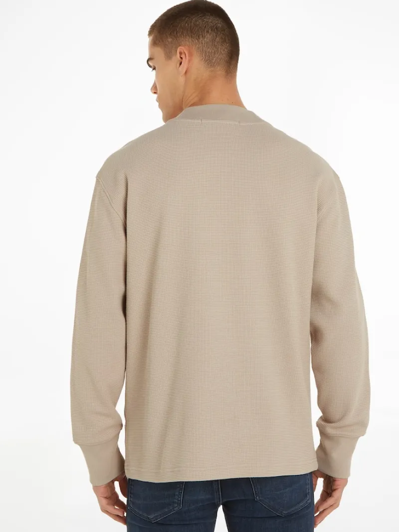 Calvin Klein Jeans Shirts*WOVEN TAB WAFFLE LS plaza taupe