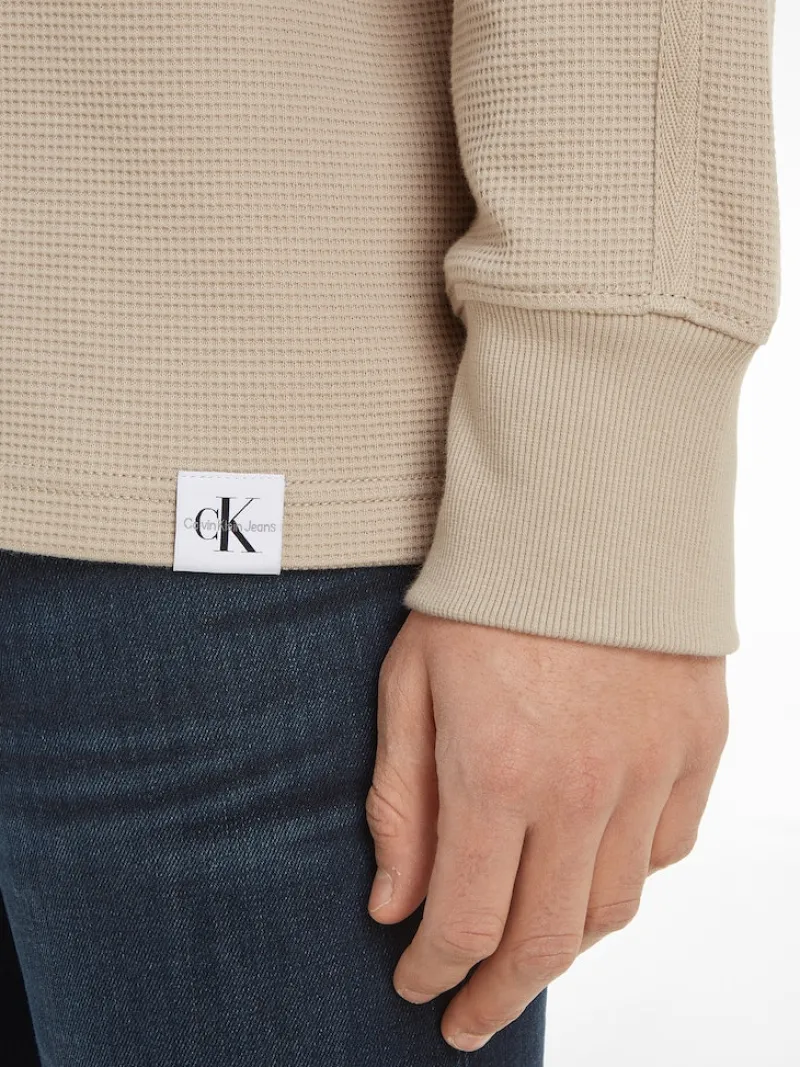 Calvin Klein Jeans Shirts*WOVEN TAB WAFFLE LS plaza taupe