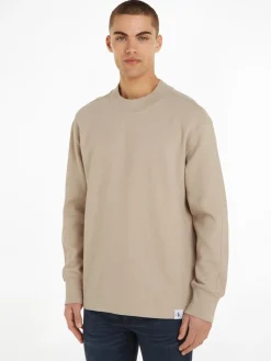 Calvin Klein Jeans Shirts*WOVEN TAB WAFFLE LS plaza taupe