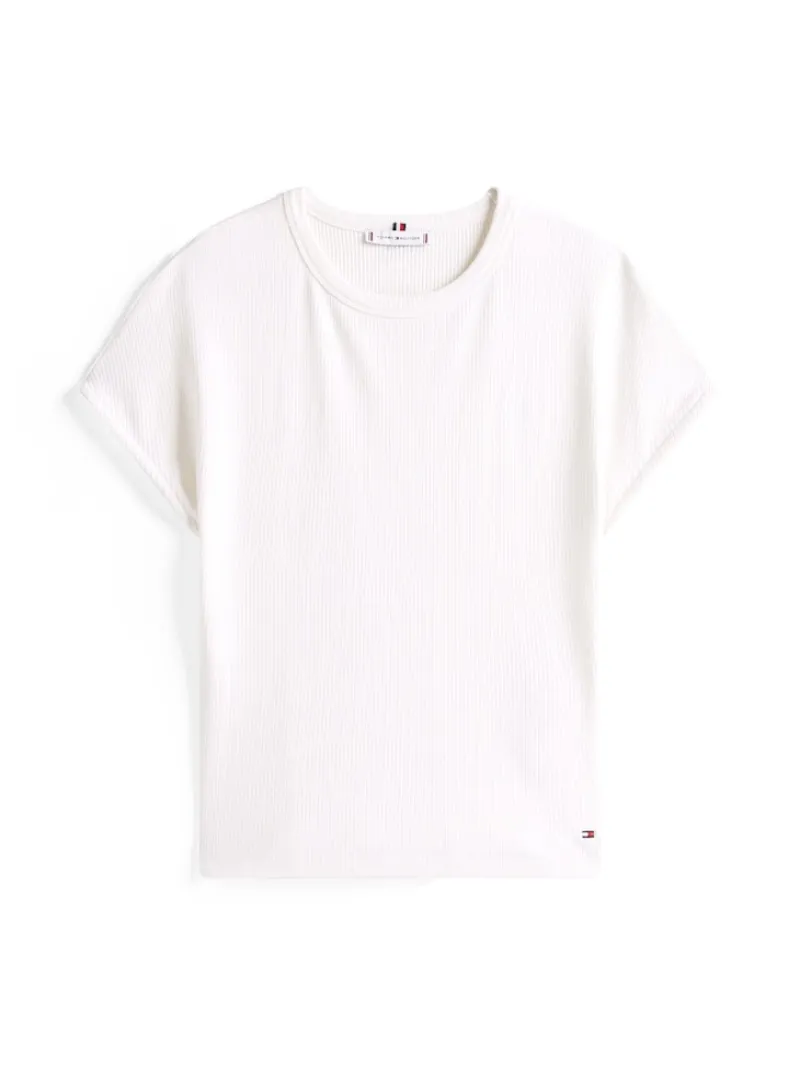 Tommy Hilfiger Shirts*5X2 RIB SLIM C-NK CAP SLV TEE ivory silk