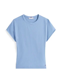 Tommy Hilfiger Shirts*5X2 RIB SLIM C-NK CAP SLV TEE brisk blue